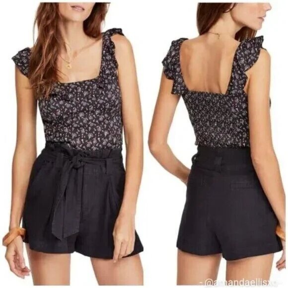 FREE PEOPLE Stay With You Black Ruffled Scoop Neck Crop Top - Size Small - Picture 1 of 6